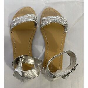 Women’s Silver Nine West Open Toe Closed Back Ankle Wrap Sandals Size 8